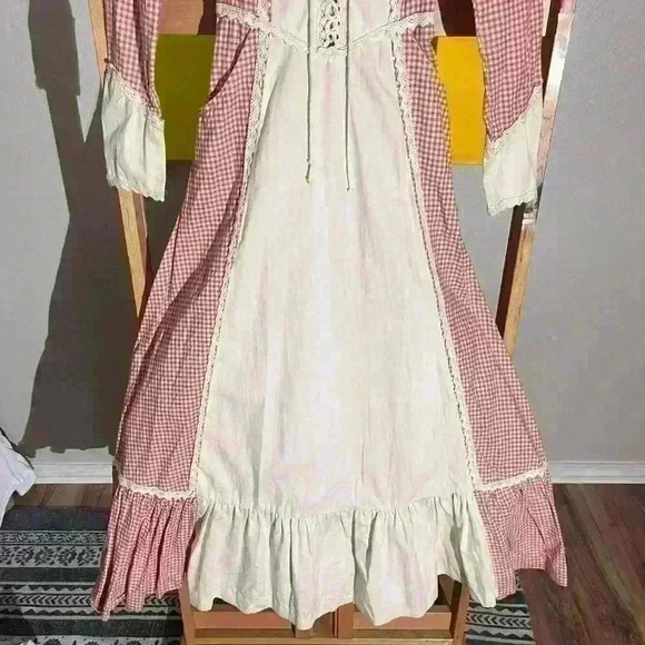 Gunne Sax By Jessica Vintage 70s Check Prairie Boho Corset Womens 5 XXS Dress - Picture 5 of 7